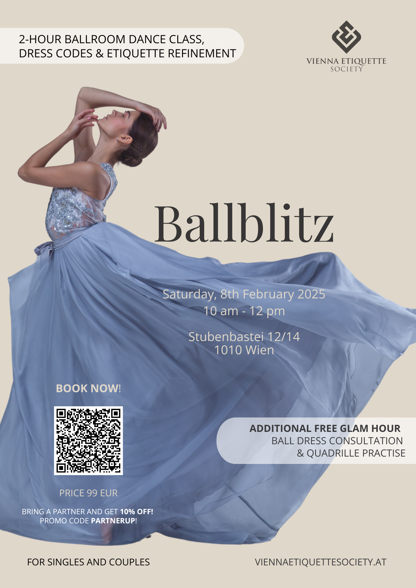 Ballblitz: Ballroom Dance Class, Dress Codes and Etiquette Refinement, Ball Gown Fitting: 8 Feb 2025